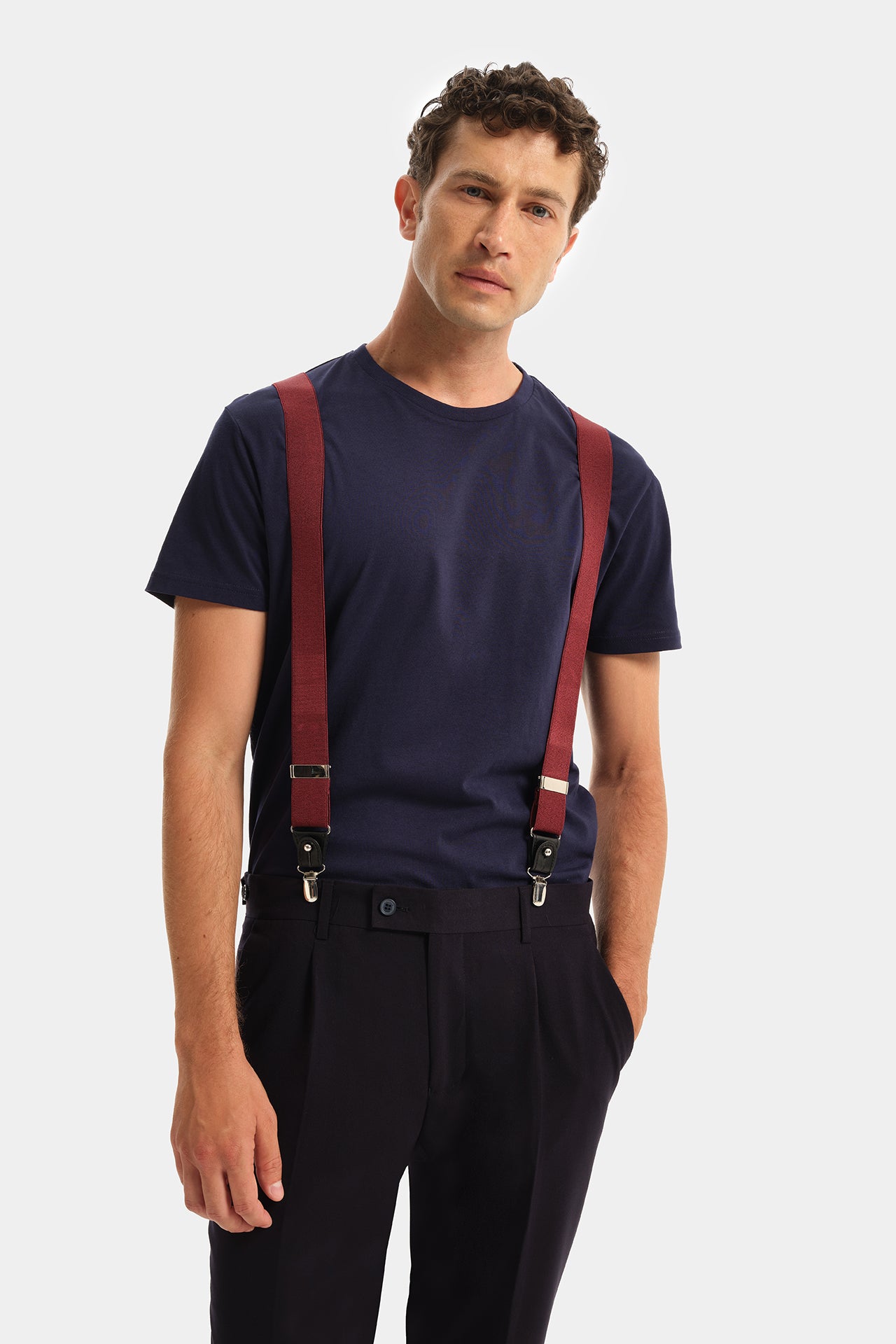 Solid Color Suspenders Ruby