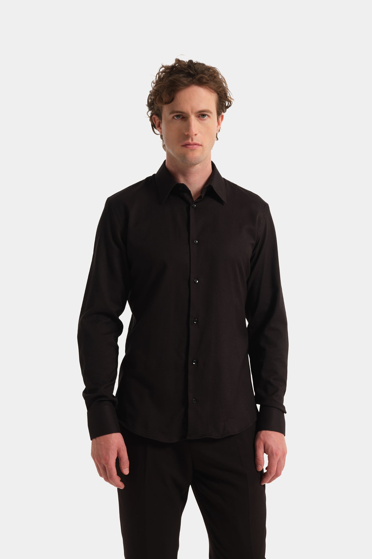 Black Stretch Italian Collar Shirt