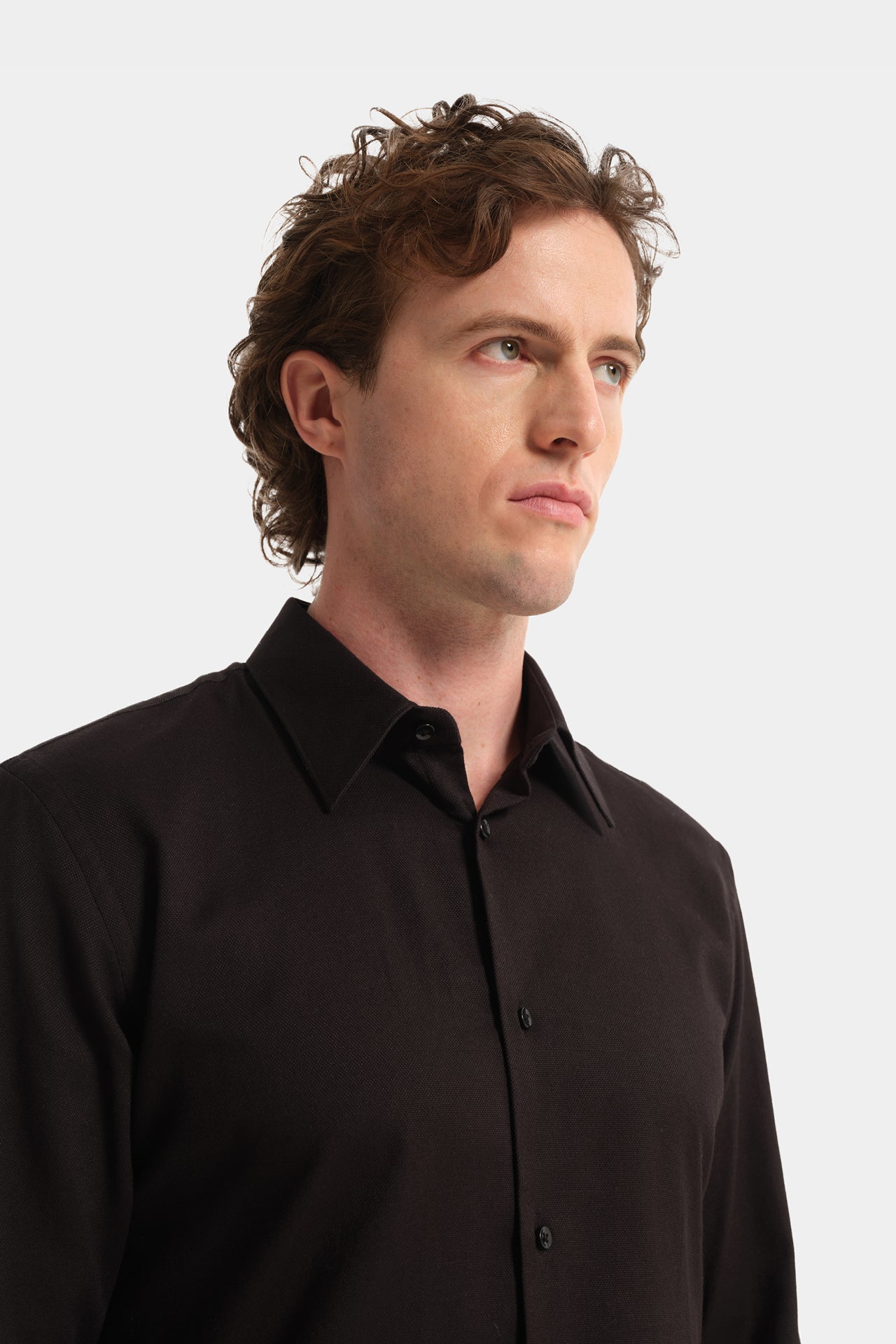 Black Stretch Italian Collar Shirt