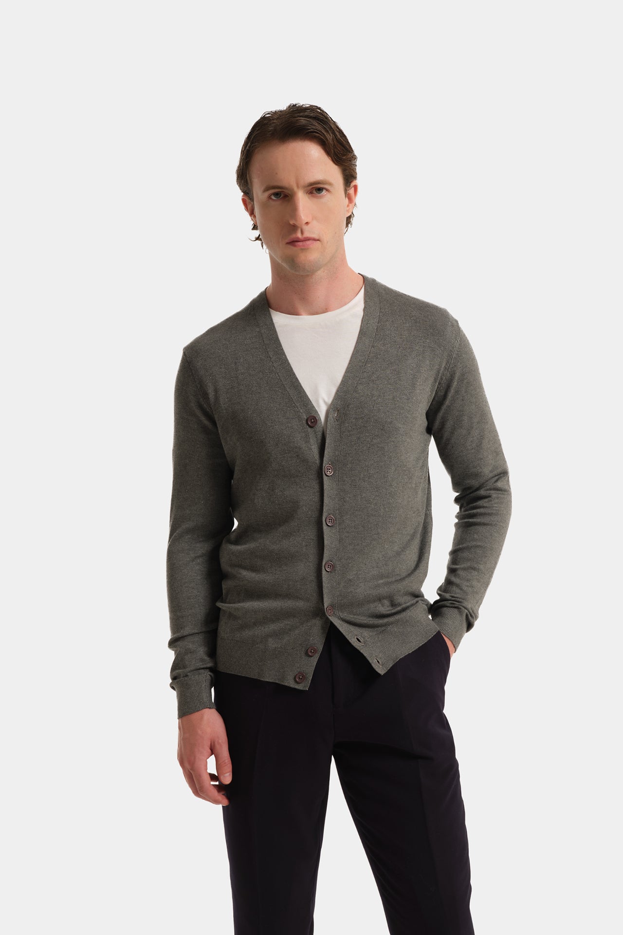 Cardigan Basic Grigio Melange