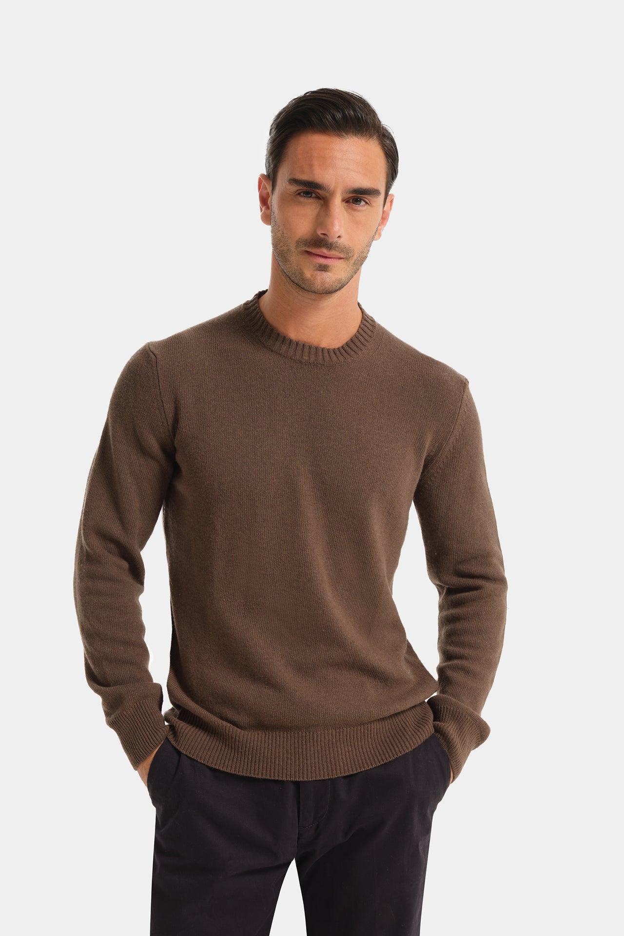 Crewneck Sweater Mixed Cashmere Mud Fineness 7