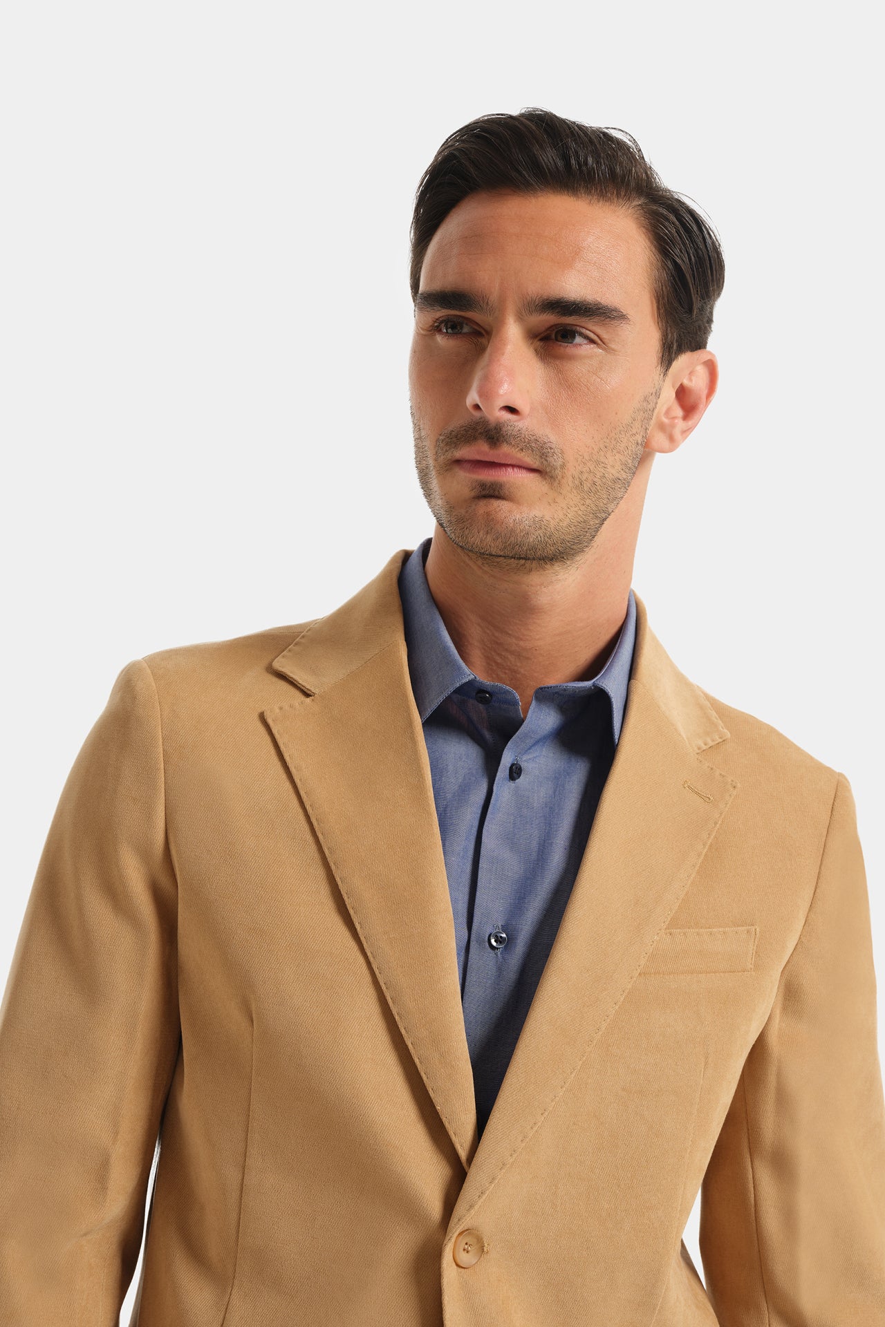 Jacket With Diagonal Velvet Texture Caramel Color