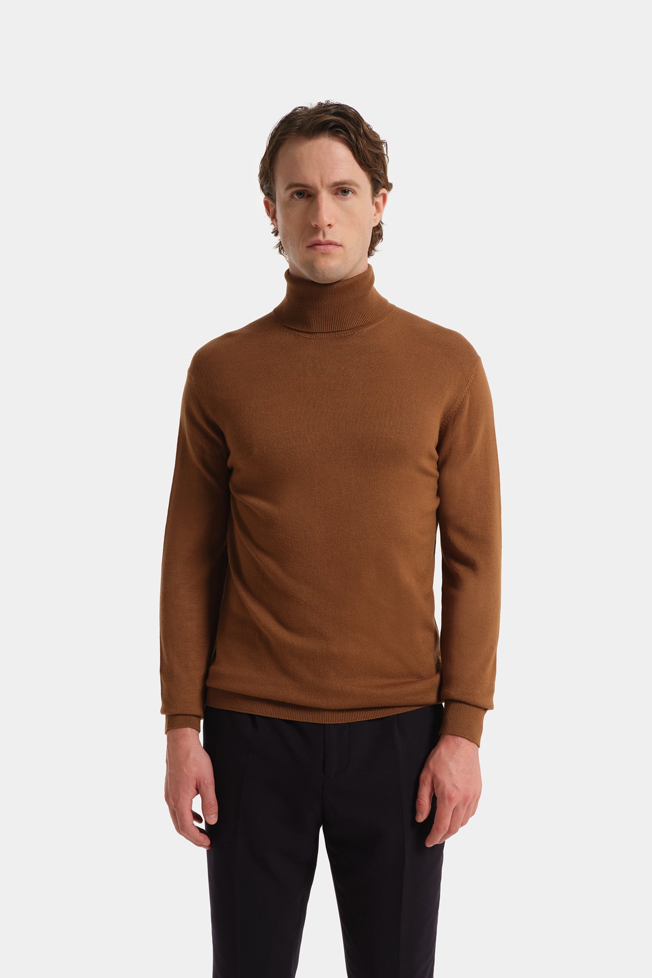 High Neck Leather Sweater Fineness 12