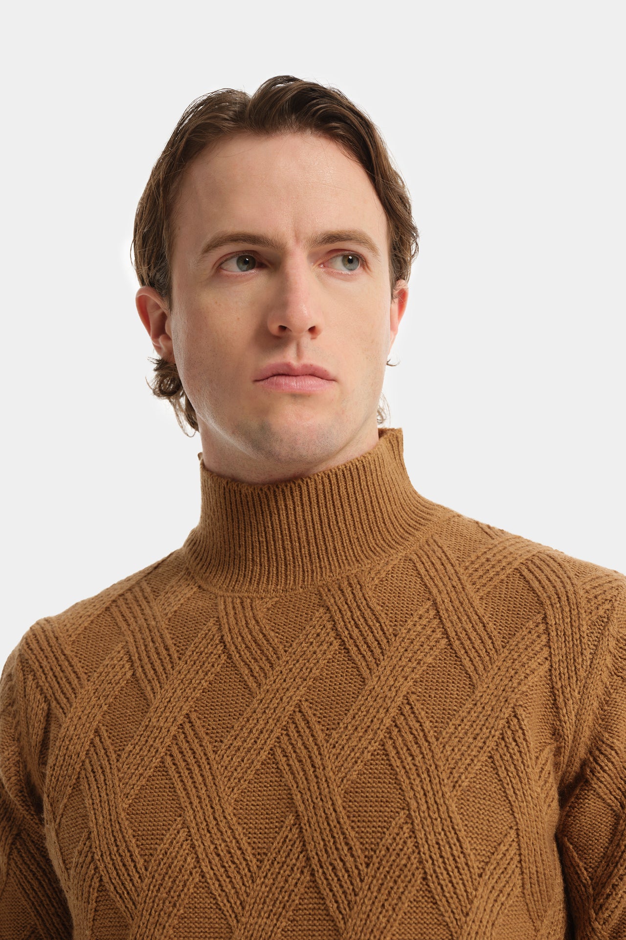 Cognac Geometric Motif Turtleneck Sweater CIRKOLO