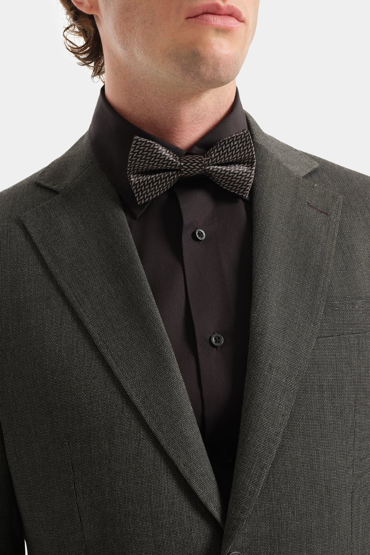 Black Herringbone Micropattern Bow Tie