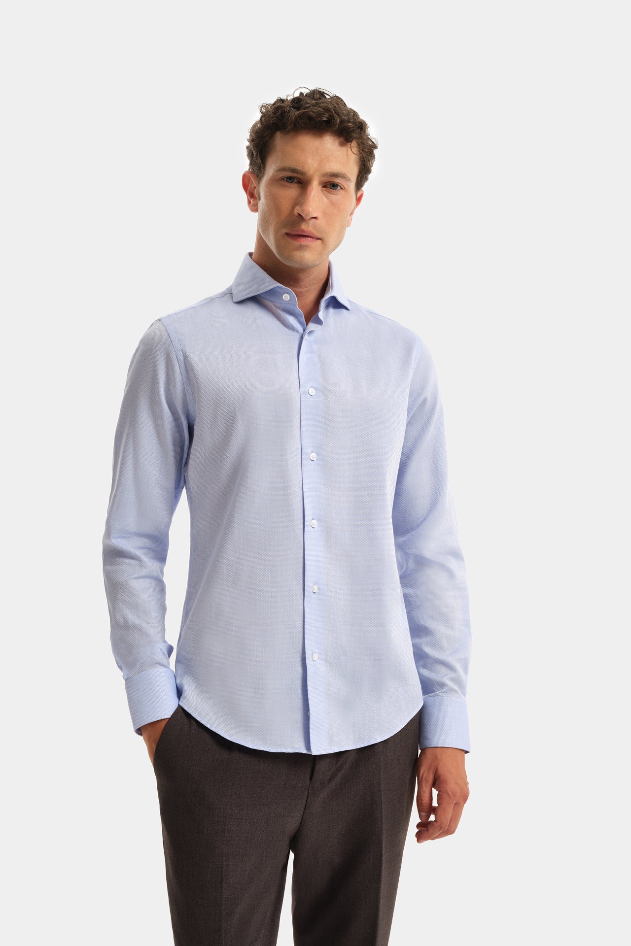 Camicia Essential Con Collo Francese Sky