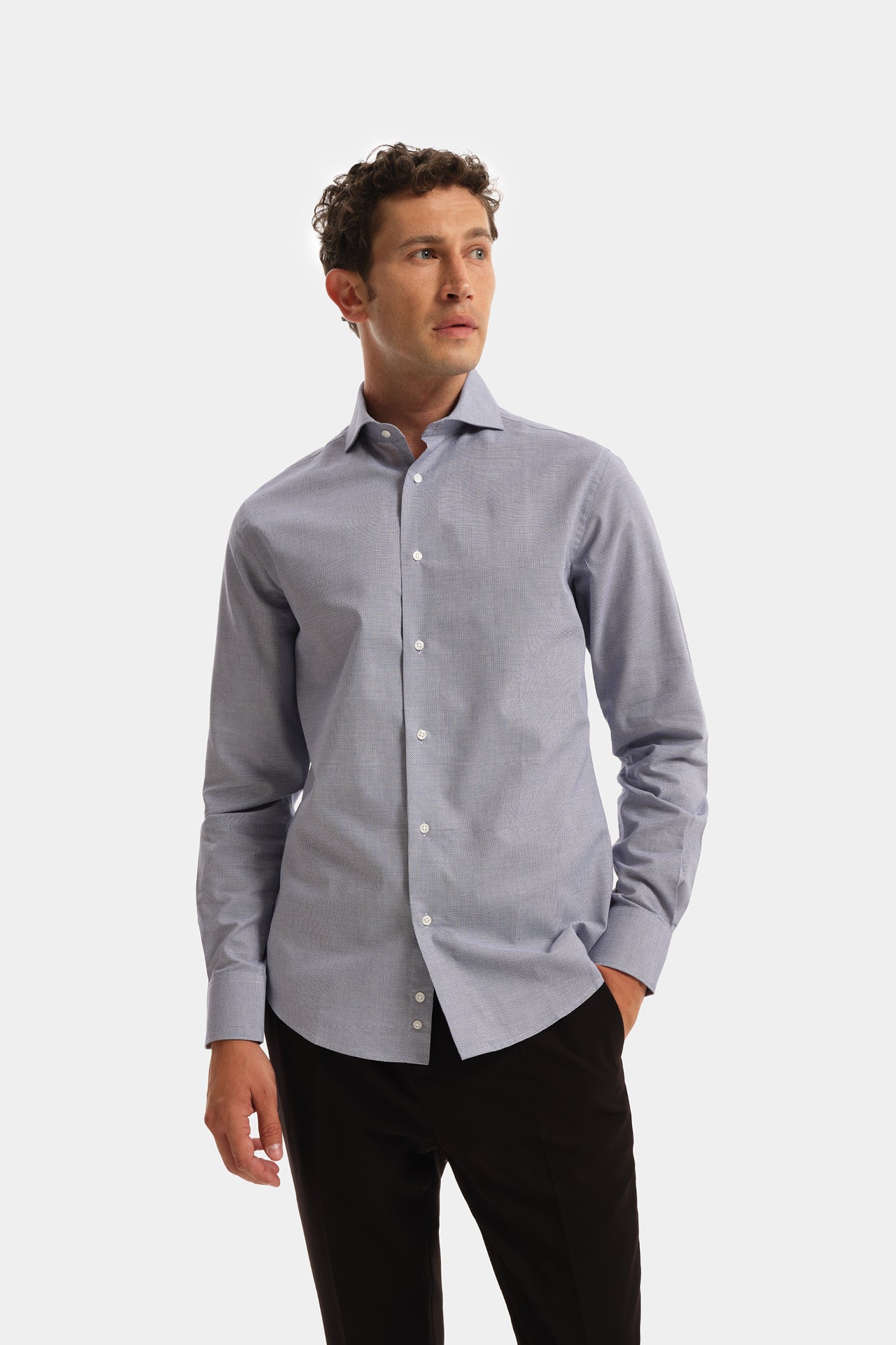 Camicia Essential Collo Francese Blu