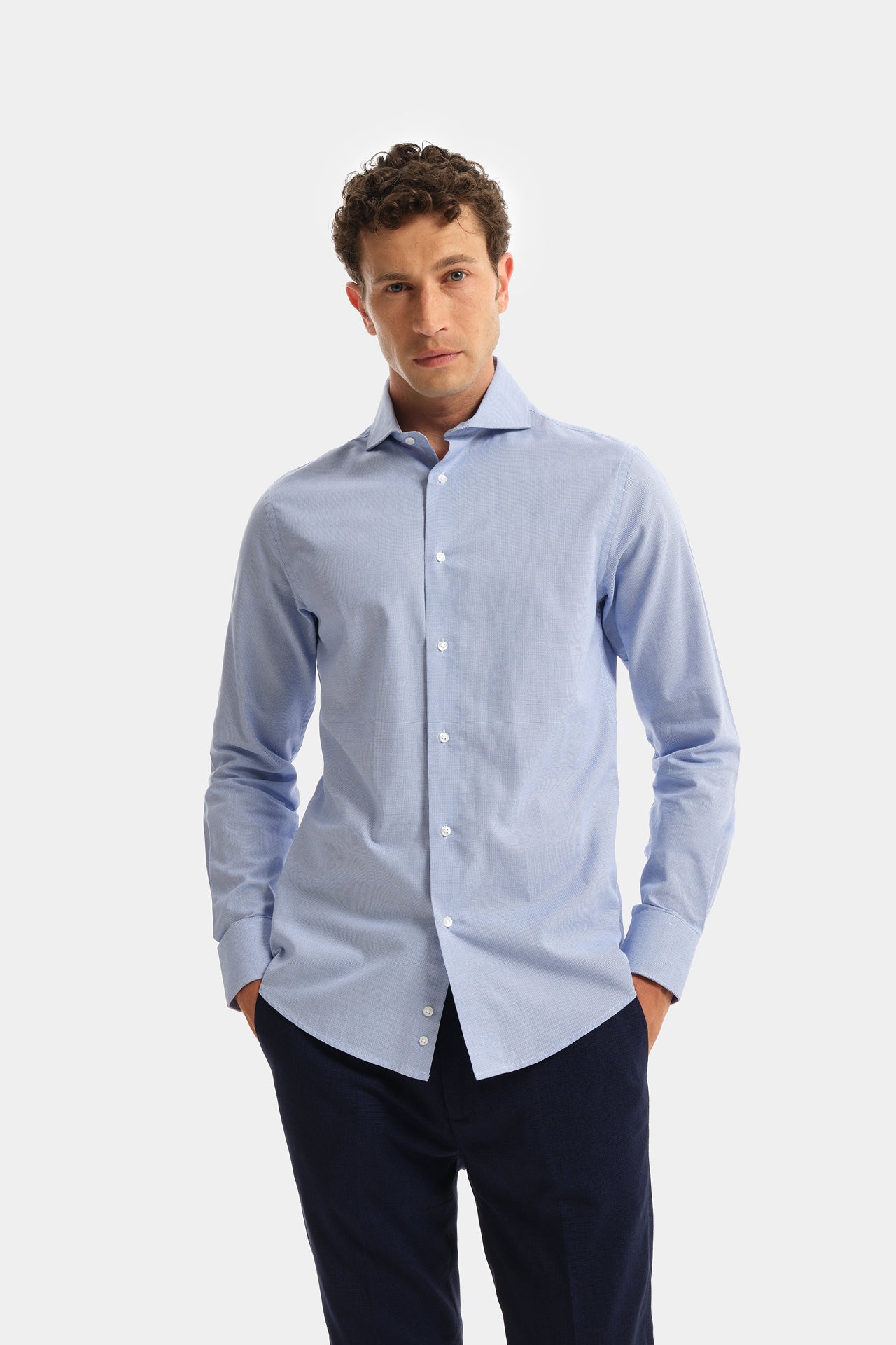 Camicia Essential Collo Francese Sky