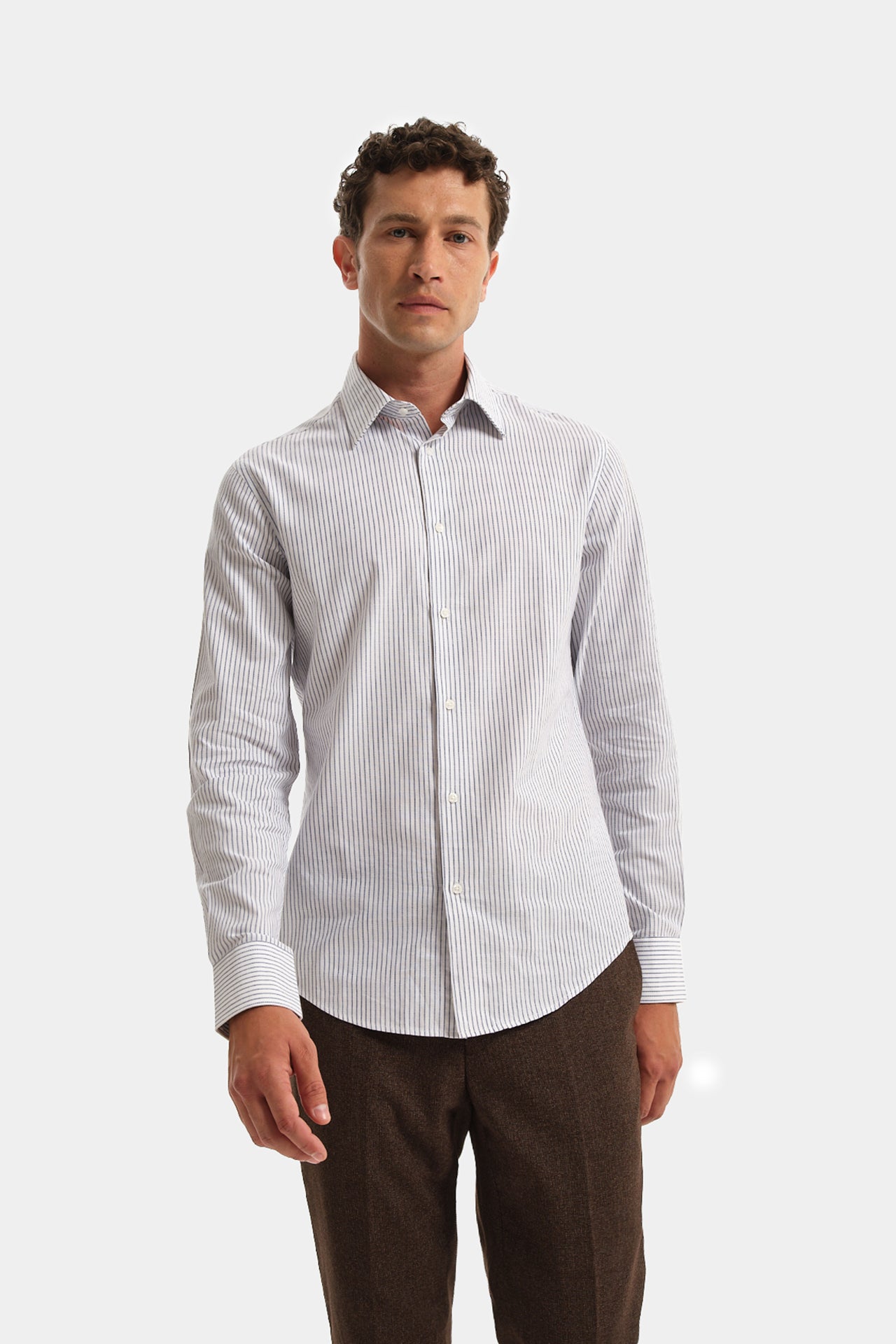 Camicia Rigata Collo Italiano White